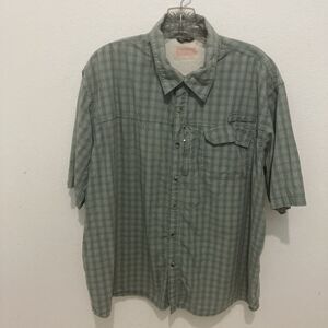 Wrangler Shirt XL Green Plaid Short Sleeve Collared Cotton Button Up